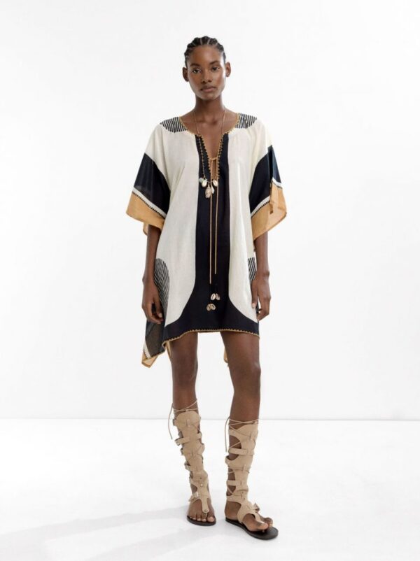 Artful Printed Cotton Kaftan with Flowing Silhouette