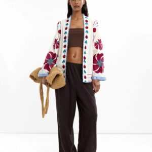 Floral Embroidered Cotton Kimono with Artisan Finish