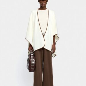 Knitted Poncho with Stitching Detail – White