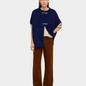 Knit Poncho with Buckles – Navy
