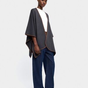 Knitted Poncho with Stitching Detail – Grey