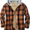 Men's Cotton Plaid Shirts Jacket Fleece Lined Flannel Shirts Sherpa Button Down Jackets with Hood
