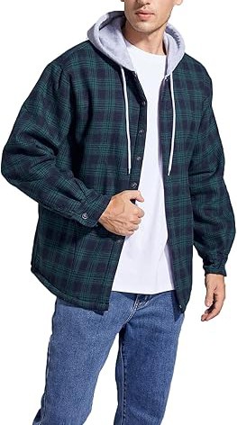 Men's Cotton Plaid Shirts Jacket Fleece Lined Flannel Shirts
