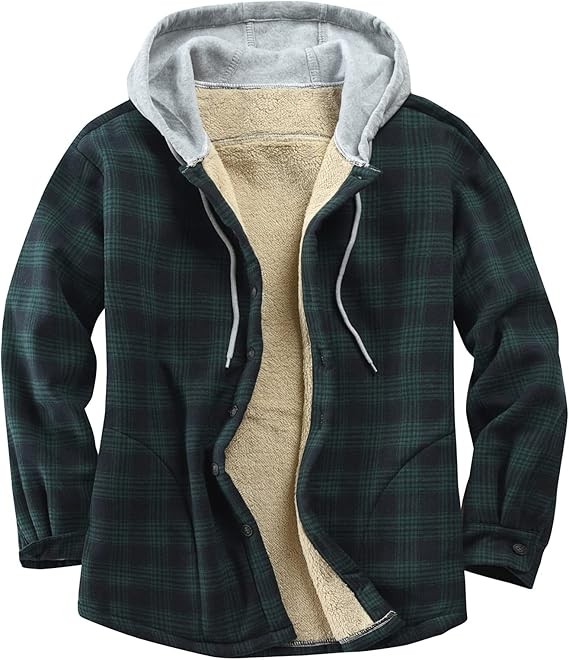 Men's Cotton Plaid Shirts Jacket Fleece Lined Flannel Shirts