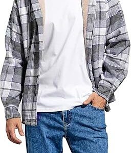 Men's Jacket Fleece Lined Flannel Shirts Sherpa Button Down Jackets
