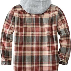 Men's Cotton Plaid Shirts Jacket Fleece Lined Flannel Shirts Sherpa Button Men