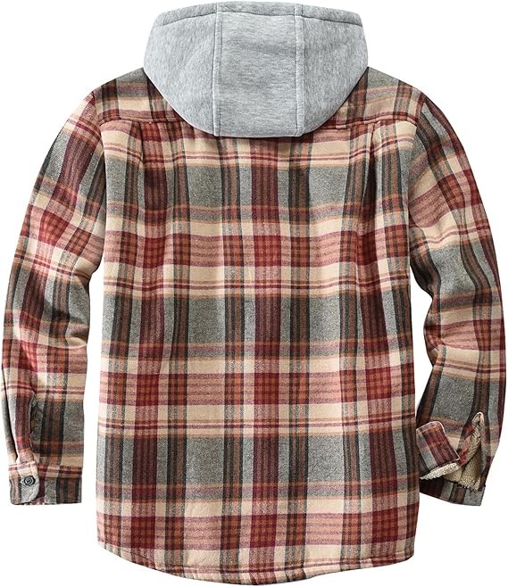 Men's Cotton Plaid Shirts Jacket Fleece Lined Flannel Shirts Sherpa Button Men