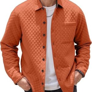 Mens Shacket Long Sleeve Shirt Jacket with Pockets Lightweight Quilted Overshirt