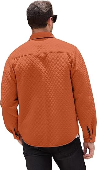 Mens Shacket Long Sleeve Shirt Jacket with Pockets Lightweight Quilted Overshirt