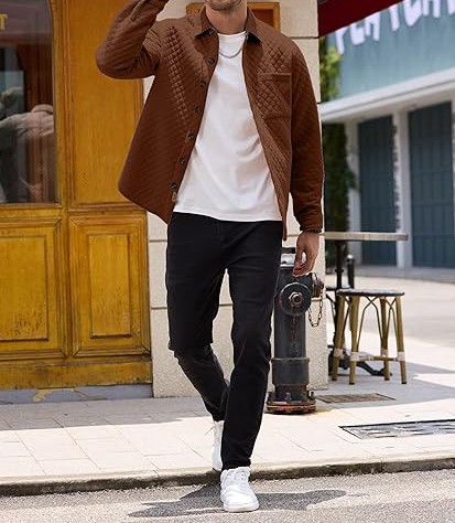 Mens Shacket Long Sleeve Shirt Jacket with Pockets Lightweight