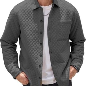 Mens Shacket Long Sleeve Jacket with Pockets Lightweight Quilted