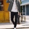 Mens Shacket Long Sleeve Jacket with Pockets Lightweight Quilted