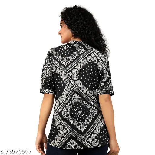 Cotton Engineered Print Top, Relaxed fit shirts