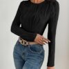 Women's Tops 2025 Cute Long Sleeve Crewneck Blouses Plain Slim Fit Fall Shirts
