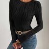Women's Tops 2025 Cute Long Sleeve Crewneck Blouses Plain Slim Fit Fall Shirts