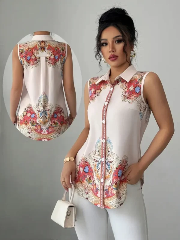 Women'S Sleeveless Casual Loose-Fit Digital Print Commuter