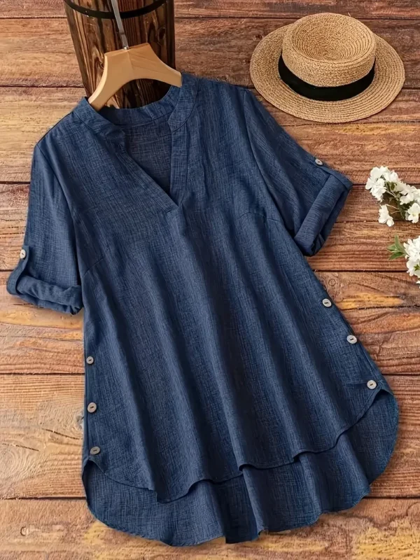 Women'S Elegant V-Neck Blouse - Long Sleeve, Button-Up Shirt